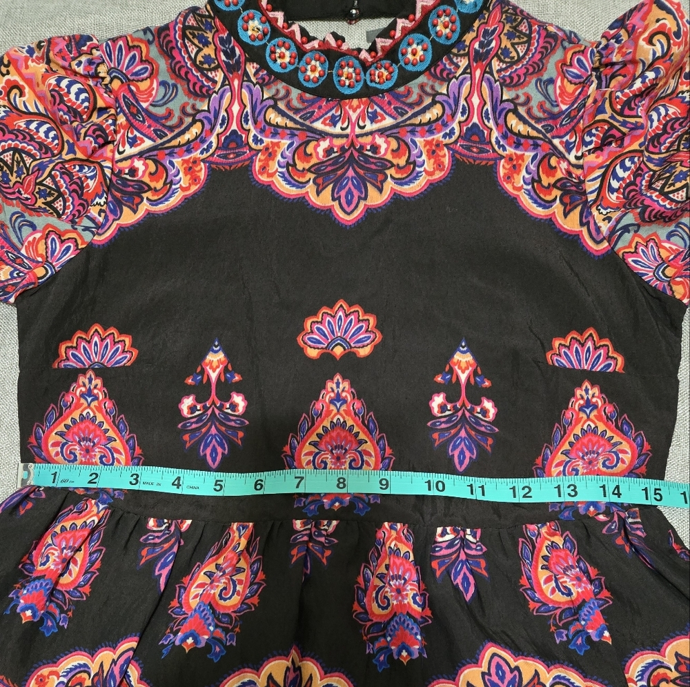 Anthropologie Boho Paisley Print Mock Neck Long Sleeve Mini Dress Size 0P - Picture 13 of 16